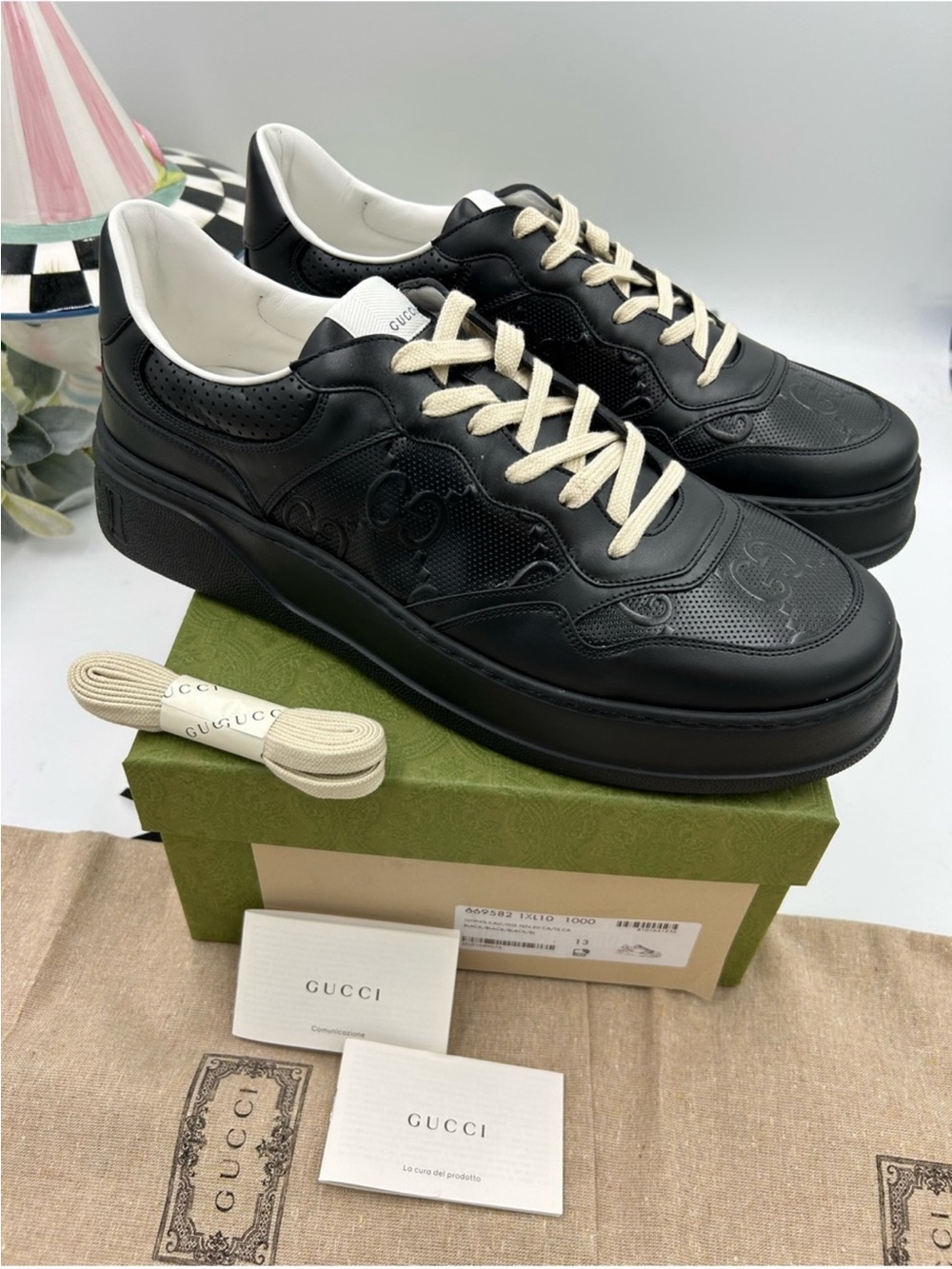 Men’s Gucci GG embossed leather sneakers size 13 fit 13.5 US made in Italy - Picture 6 of 14